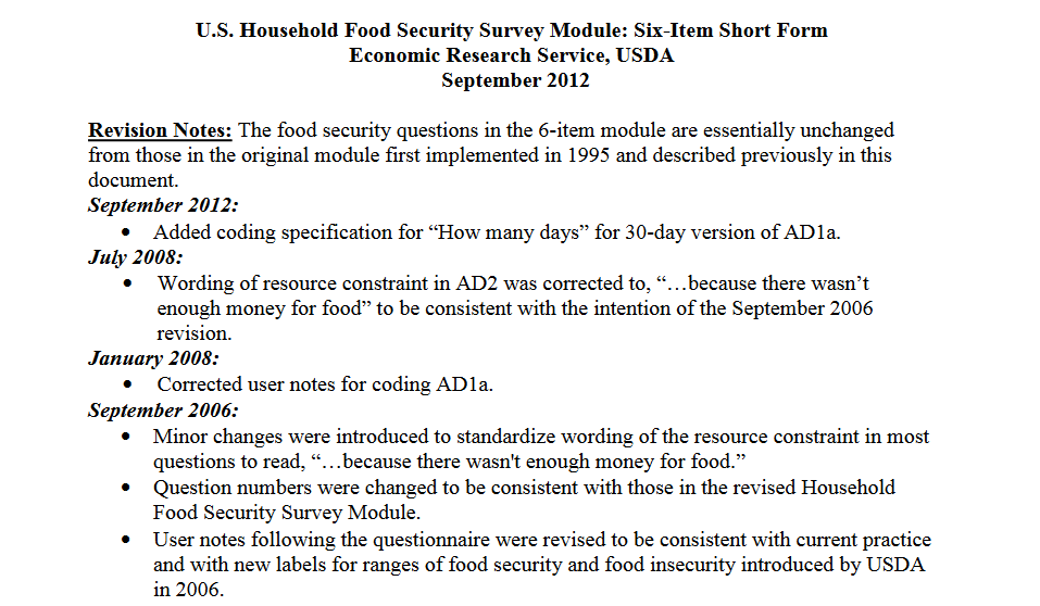 Food Questionnaire Format